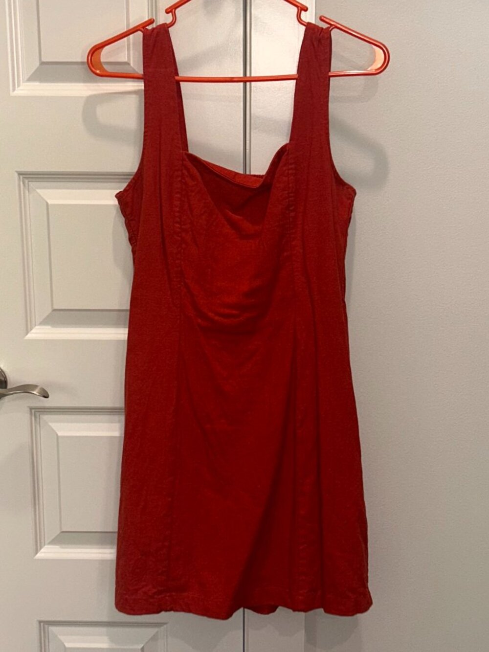 Old Navy Rust Colored Square-Neck Linen-Blend Mini Dress
